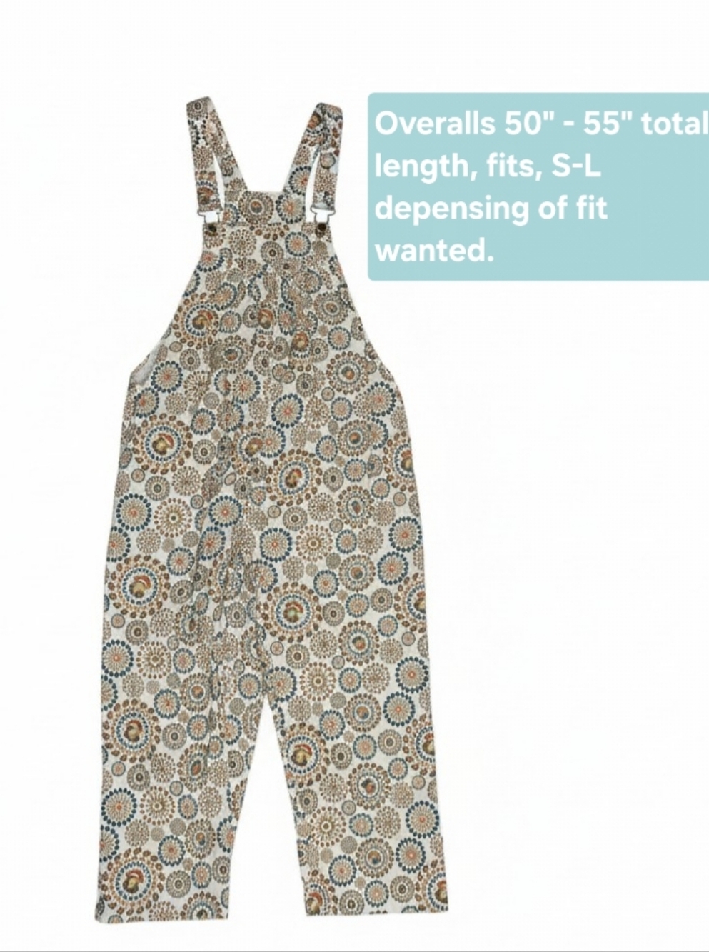 Printed Cotton Blend Overalls Jumpsuit in Cream & Tan